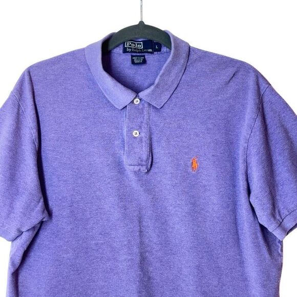 Bundle 2 Polo Ralph Lauren Polo Shirts Pique Cotton Light Pink & Purple L - Picture 7 of 11
